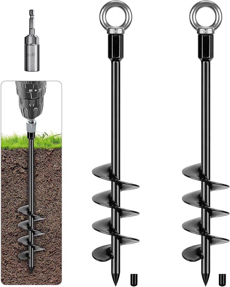 Grondankers 47 cm, stevige metalen grondpennen voor trampoline, schommel en honden, 2 stuks met opbergtas, ideaal voor camping en tuinhuis — afbeelding 1