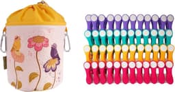 Wasknijpers met zak - Kledinghangers klemmen - Kleding drogen - Softgrip materiaal - 48 stuks - Multicolor — thumbnail 1