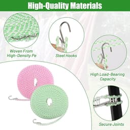 Waslijn 2 stuks - Droglijn Outdoor - Kleding Drogen - Rooster Scheidingswand - 16 meter - Roze Groen — thumbnail 4