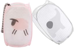 Tweedelige opvouwbare wasmandenset, bestaande uit een multifunctionele grote wasmand van nylon gaas, een waszak met handvat en een klein opbergzakje. — thumbnail 1