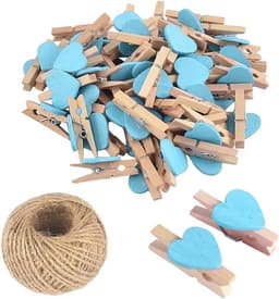 Houten Hart Knijpers - Mini Clips - Foto's Ophangen - Natuurlijk Materiaal - 50 Stuks - Lichtblauw — thumbnail 1