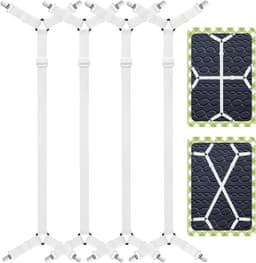 4 stuks verstelbare bedlakenspanners, witte spanlakenspanners met metalen clips, twee zijden met vier klemmen, bedlakenhouder, maatbereik 68-280 cm, voor bedlaken, matras, strijkplank, sofabekleding — thumbnail 1