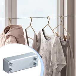 Intrekbare Waslijn - Droogrek Kleding - Kleding Drogen - Roestvrij Staal Touw - 23 cm Lengte - Zilver — thumbnail 2