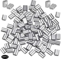 Dailygoods- Draadkabel 50 Stuks - Aluminium Kabeldraad - Zilveren Krimpring-Hulsklem - Geschikt voor Hondentouw/Waslijn - Diameter 8 mm - Laag Gewicht/Hoge Prestaties - Staaldraad — thumbnail 1
