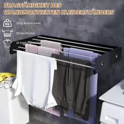 Droogrek Wandmontage - Uittrekbare Waslijn - Kleding Drogen - Ruimtebesparend Ontwerp - 60 cm - Zwart — thumbnail 5