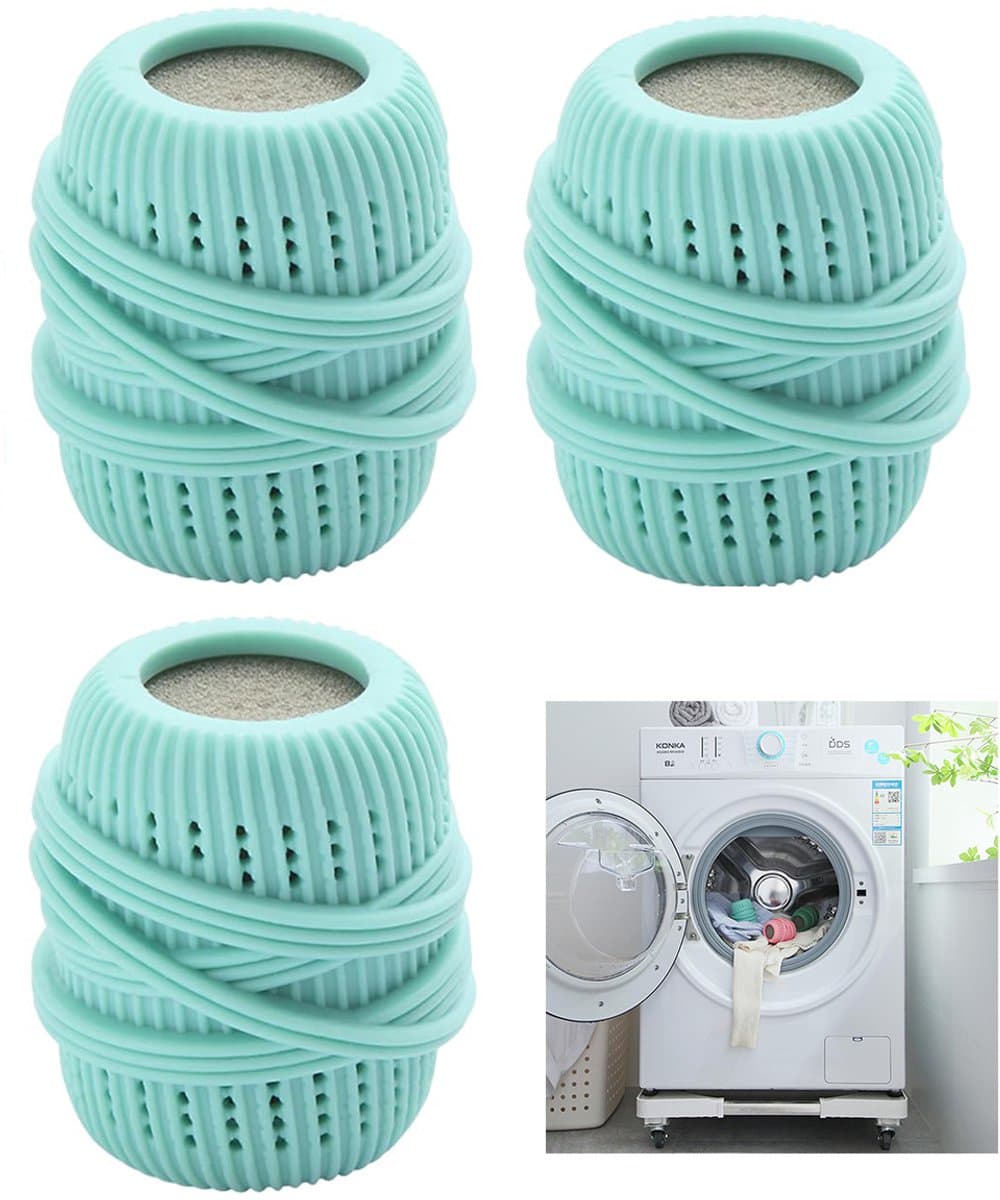 3-stuks Wasballen voor de wasmachine - Vloeibare vlekverwijderaarballen - Vlekverwijderende en reinigende ballen - Verwijdert dierenharen - 4,5*4,5*7 cm - Geschikt voor gebruik in de wasmachine met wasverzachter en andere vloeistoffen - Groen — afbeelding 1