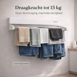 Vellano Wanddroogrek Inklapbaar – Premium Wasrek Muur 100 cm – 5 m Drooglengte – Stevig & Ruimtebesparend – Incl. Boormal & Bevestigingsset – wit — thumbnail 3
