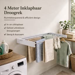 Vellano Wanddroogrek Inklapbaar – Premium Wasrek Muur 100 cm – 5 m Drooglengte – Stevig & Ruimtebesparend – Incl. Boormal & Bevestigingsset – wit — thumbnail 5