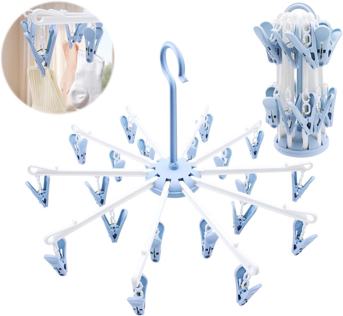 Sokkendroger - Blauw - Opvouwbaar en Compact - 360° Draaibaar - Voor Sokken en Ondergoed — afbeelding 1