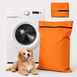 Waszak voor Huisdieren 2 Stuks - Pet Laundry Bag - Waszakken van Twill Polyester - Grote Waszakken met Rits - Voorkomt Dat Waszakken Verstopt Raken Door Dierenhaar - 70 x 60 cm - voor Honden en Katten - Oranje — thumbnail 1