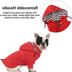 Reflecterende hondenregenjas met rits, waterafstotend en verstelbare trekkoord, afneembare capuchon, stijlvolle premium regenjassen voor honden - Rood - Maat M — thumbnail 4