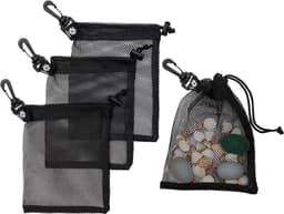 Mesh Trekkoord Tas - Gaaszakjes Set - Strand Vondsten Verzamelen - Met Karabijnhaak Clips - 6 x 8 inch - Zwart — thumbnail 1