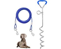 Grondanker Hond - Aanlegpen Hondenlijn - Veilig Buiten - Extra Lange Kabel - 3 Meter - Blauw