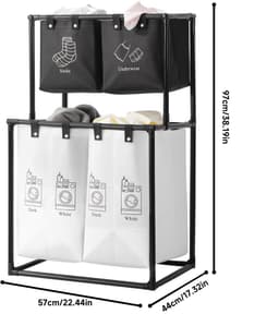 Wasmand 4 vakken-Wasmanden met 4 Afneembare Zakken -Duurzaam Materiaal- Inklapbaar Ontwerp- Dubbellaagse -Eenvoudige Installatie. — thumbnail 2