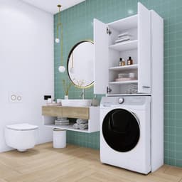 Kast boven wasmachine - Badkamerkast Hoge kast - Badkamer Organisatie - Met 4 legplanken - 64x180x30 cm - Wit — thumbnail 3
