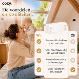 cozy.® Waslijn Uittrekbaar - Waslijndraad met stalen kern - Ook zonder boren - Wasdraad - Roldrooglijn - Drooglijn - Ruimtebesparend - 8.4 m (2x 4.2m) Drooglengte - Binnen en Buiten - Wit — thumbnail 3