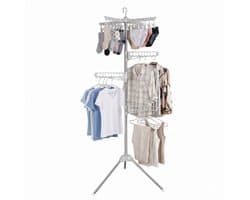 Wasrek - 59x170x59 cm - zilver en wit - met kledinghangers