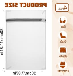 Set van 4 Kleine Mesh Waszakken voor Delicate Was - Duurzame Waszakken voor Ondergoed, Sokken en Babykleding - Ideaal voor de Wasmachine en Reizen, 30x20cm — thumbnail 5