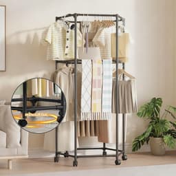 Dubbel Laags Hexagonaal Droogrek met 360 Graden Rotatie en Verplaatsbare Basis voor Thuis, Slaapkamer en Balkon - Ideaal voor Kleding en Handdoeken — thumbnail 3