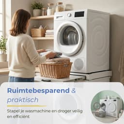 Morelia® Tussenstuk Wasmachine Droger - Inclusief Uitschuifbare Werkplank & Spanband - Stapelkit Wasmachine Droger - Universeel - Wit — thumbnail 2