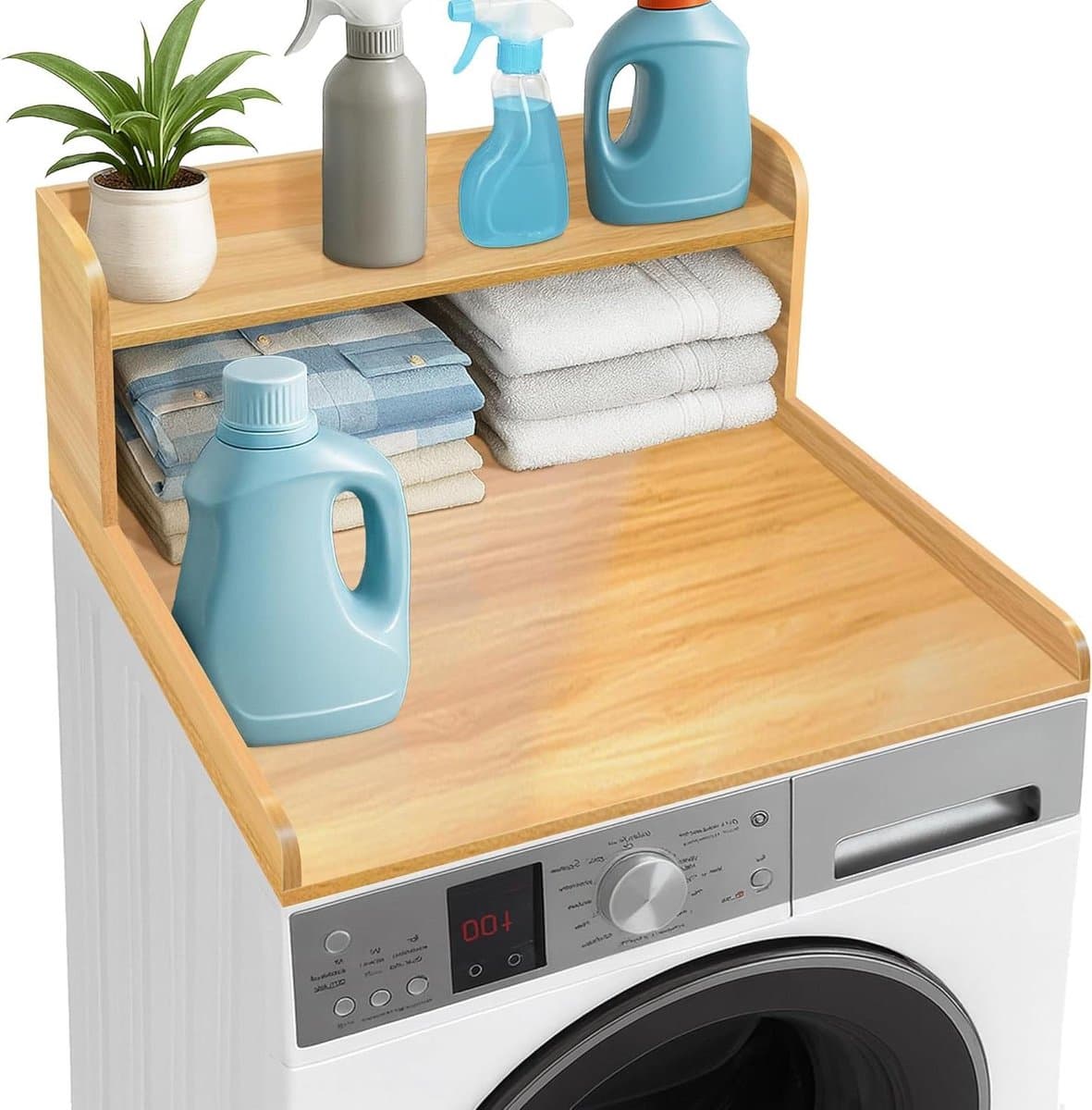 Wasmachine Aanrecht - Droger Plank - Wasruimte Organiseren - Verhoogde Rand - 70 x 70 x 35 cm - Eiken — afbeelding 1