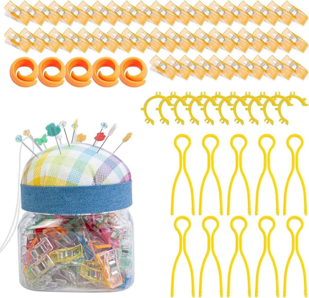Naaiklemmen Set - Stoffen Clips - Handwerk Projecten - 76 Delige Kit - Handige Pot - Geruite Stijl — afbeelding 1