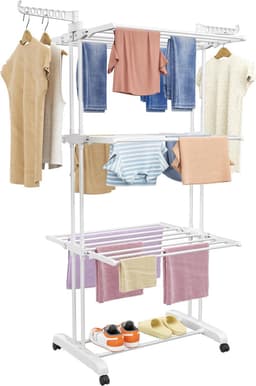 Droogrek Toren - Wasdroger Staand - Kleding Drogen - Inklapbare Vleugels - 50 x 75 x 171 cm - Wit — thumbnail 1