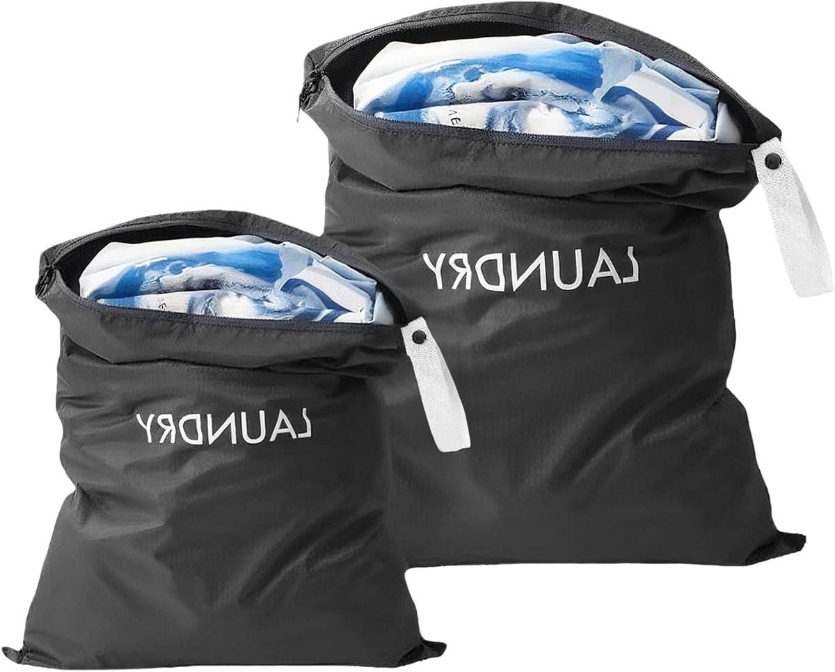 Set van 2 Waterdichte Reiswaszakken met Rits en Trekkoord, Vouwbaar, 2 Maten voor Vuile Was, Sportkleding en Campingaccessoires — afbeelding 1