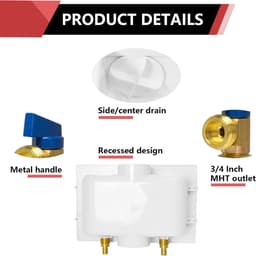 Wasmachine Outlet Box - Wateraansluiting - Aansluiten Water - Inclusief Waterstop - 10 x 6.5 Inch - Wit — thumbnail 3