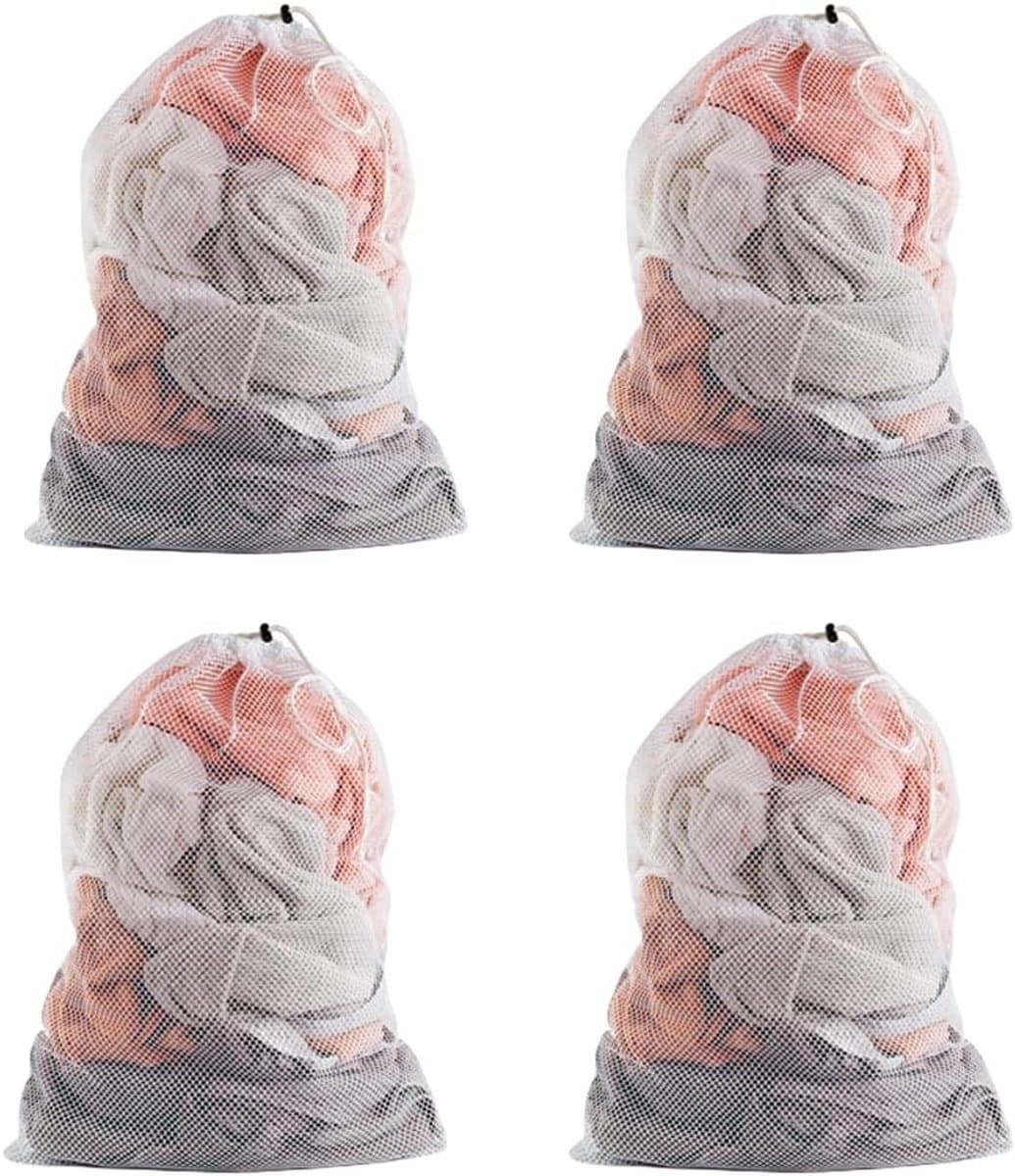 Set van 4 stuks - 60x90cm groot formaat - 75 liter inhoud - Sterke mesh waszakken - Met trekkoord afsluiting - Beschermt delicate kleding - Geschikt voor donsjassen lakens dekens - Praktisch wasbenodigdheid voor thuis en studentenkamers | Cyslmuk® — afbeelding 1