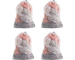 Set van 4 stuks - 60x90cm groot formaat - 75 liter inhoud - Sterke mesh waszakken - Met trekkoord afsluiting - Beschermt delicate kleding - Geschikt voor donsjassen lakens dekens - Praktisch wasbenodigdheid voor thuis en studentenkamers | Cyslmuk®