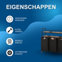 Wasmand – Voor Badkamer & Wasruimte – 3 Compartimenten (3×46L) met 2 Planken, Uitschuifbare Waszak – Zwart — thumbnail 5