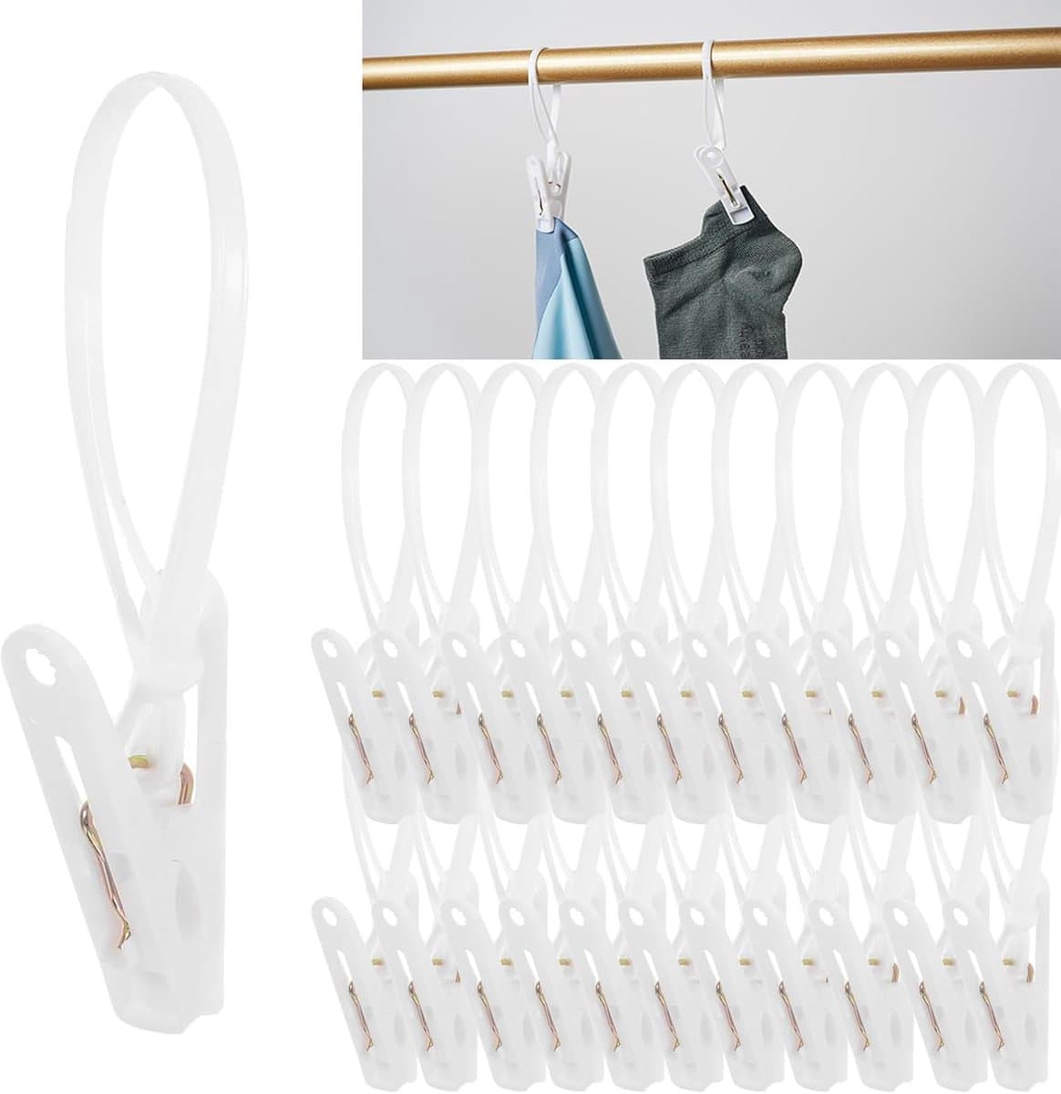 30 stuks - Kledingknijpers - Wasknijpers - Sokkenknijpers - Winddichte knijpers - met kunststof ophangtouw - voor babykleding, broeken, sokken en handdoeken - 5*3,5 cm - wit — afbeelding 1