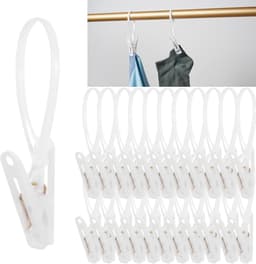 30 stuks - Kledingknijpers - Wasknijpers - Sokkenknijpers - Winddichte knijpers - met kunststof ophangtouw - voor babykleding, broeken, sokken en handdoeken - 5*3,5 cm - wit — thumbnail 1