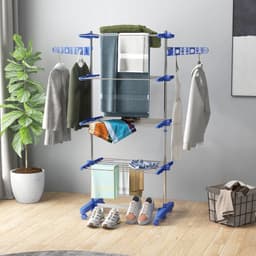 Wasdroger Wasrek 5 verdiepingen, opvouwbaar, One-Klick-System, 142 cm x 55 cm x 172 cm, Blauw + Zilver — thumbnail 4