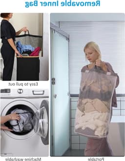 Wasmand met Wielen - Bamboe-frame - 100 Liter - Verwijderbare Binnenzak - Voor Huishoudelijk Gebruik — thumbnail 2