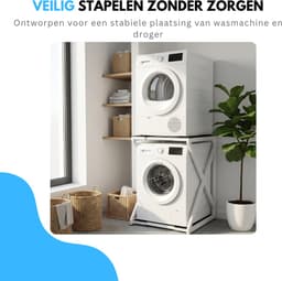 Livista Wasmachine Verhoger - Wasmachine Stapelrek - Universeel Wasmachine en Droger Verhoger - Wasmachine Ombouw - Wasmachinerek - Wasmachine Sokkel - Metaal Wit - Anti Vibratie - Robuust - Stevig - Stabiel — thumbnail 2