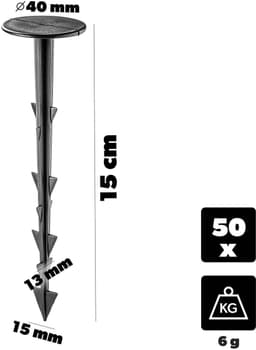 KADAX 50 stuks kunststof grondpennen – grondankers van 15 cm lang met een kopdiameter van 40 mm – grondankers voor het bevestigen van tuinvlies en onkruidvlies in de tuin — thumbnail 2
