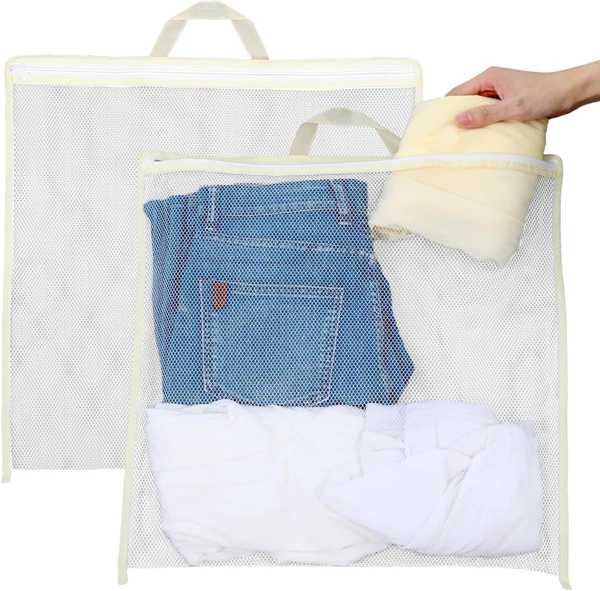 Grote Mesh Waszakken voor Wasmachine, Delicate Lingerie en Kleding, Duurzaam en Zacht met Rits Sluiting, 45x45cm, Bescherming voor Kleding tijdens het Wassen — afbeelding 1