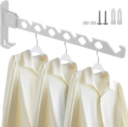 Opvouwbare wandgemonteerde kledinghanger - efficiënt en ruimtebesparend - 1 stuk - wit - aluminium — thumbnail 1