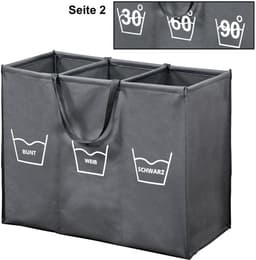 Wassorteerder - 150 L - Sorteer wasmand op Temperatuur - 30° 60° 90° - Wasbasket - Wasmand met 3 Vakken - 74 x 36 x 59.5Cm - Grijs — thumbnail 5