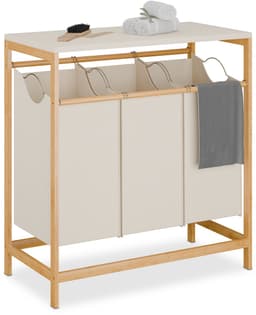 wasmand met 3 vakken - opklapbare plank - 84,5 x 78,5 x 40 cm - bamboe — thumbnail 1
