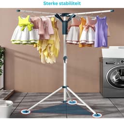 CRLYN® Droogmolen met Voet voor Camping & Thuis - Wasrek Staand - Droogrek Inklapbaar - Wit en Blauw — thumbnail 4