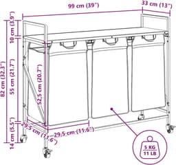 vidaXL - Wasmand - 3 - vakken - met - planken - grijs - sonoma - eiken — thumbnail 2