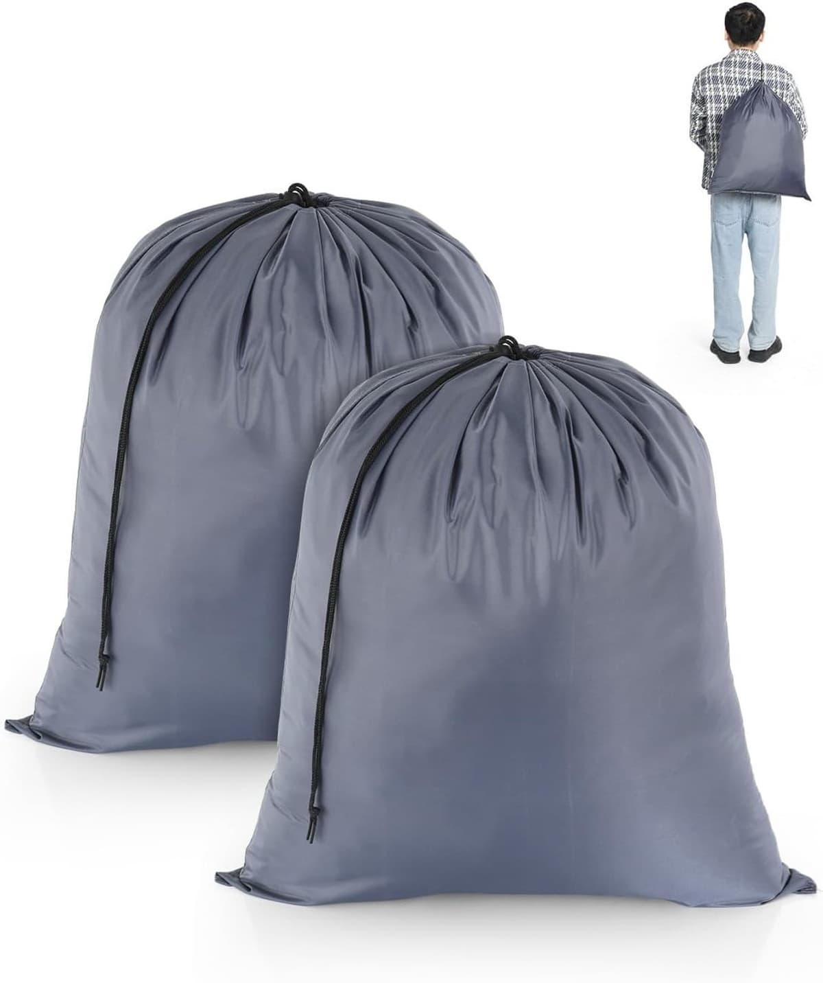 Vouwbare waszakken voor onderweg, 2 stuks, scheurbestendig, ideaal voor camping, vakantie en studenten, 50cm x 60cm, grijs — afbeelding 1