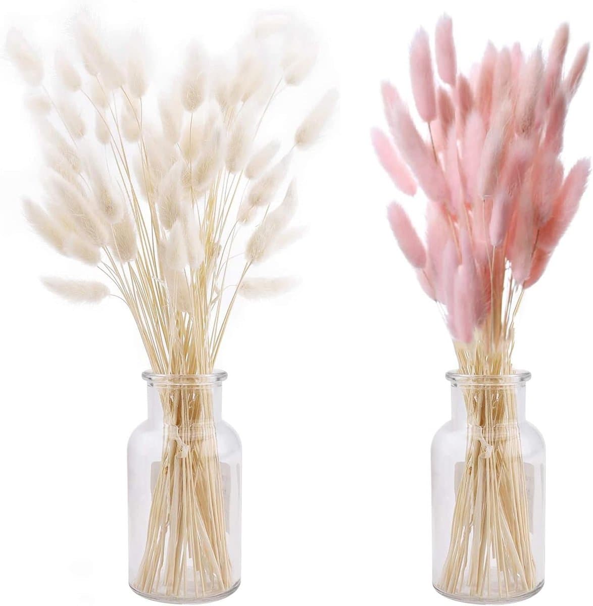 Pampasgras, decoratie, 50 stuks, herbruikbaar, roze + wit, doe-het-zelf droogbloemen, gedroogd, voor woonkamer, bruiloft, tafel, bloemen, arrangementen thuis, decoratie, geen vaas — afbeelding 1
