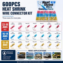 600 stuks krimpconnectoren, assortiment krimpkabelschoenen, splitshulzen en geïsoleerde klemmen, kabelbevestigingsset voor knutselen, marine en auto — thumbnail 5