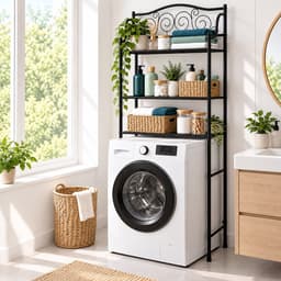 Wasmachine rek - 163 x 60 x 23 cm - zwart — thumbnail 2