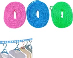 Waslijn, uittrekbaar, winddicht, 3 stuks, verstelbare waslijnen voor binnen en buiten, ruimtebesparend drogen met stevige haken, veelzijdige accessoires voor kamperen — thumbnail 1