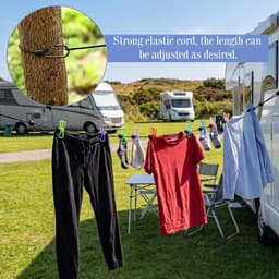 Waslijn met droogmand en rugzak voor buiten en binnen, verstelbaar, voor camping in de open lucht, reizen, vakantie in de open lucht (180-300 cm) — thumbnail 4